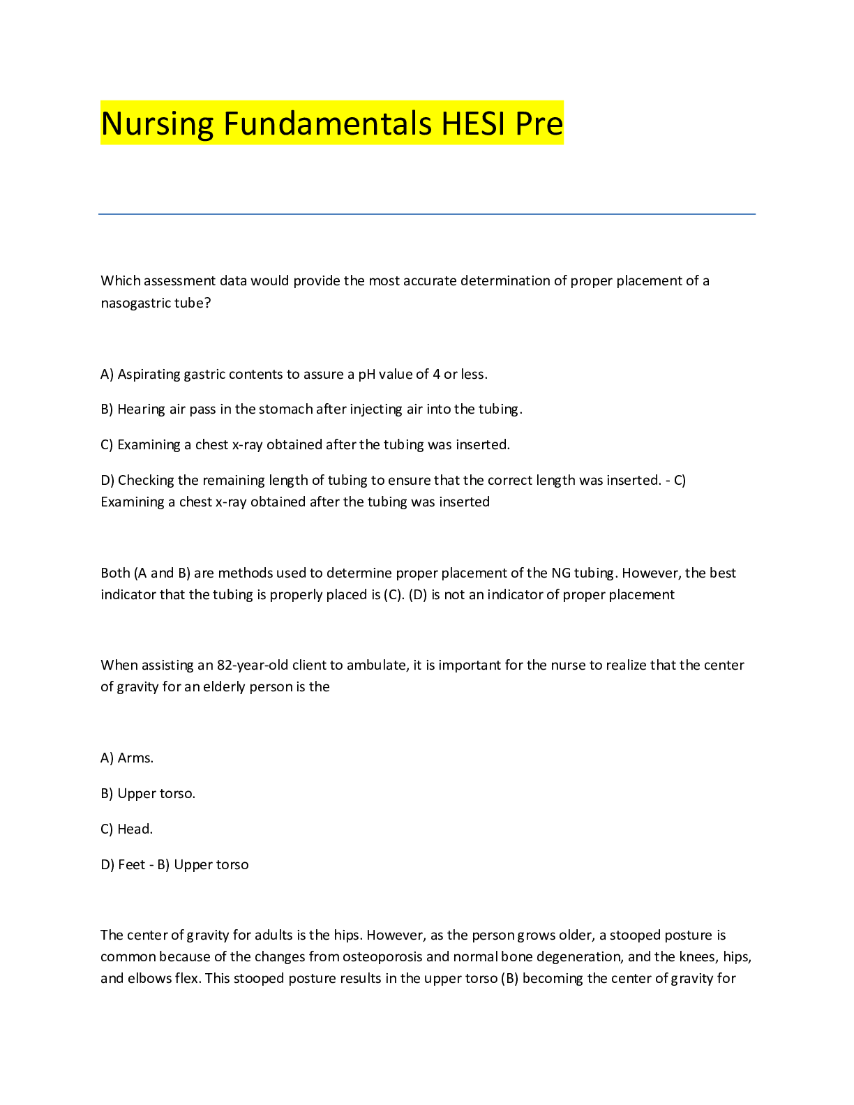 Preview image for Nursing Fundamentals HESI Pre